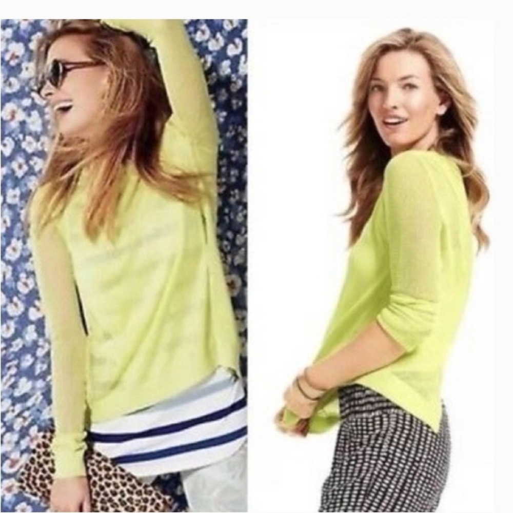 CABI Open knit Pullover Green Sweater Sz M